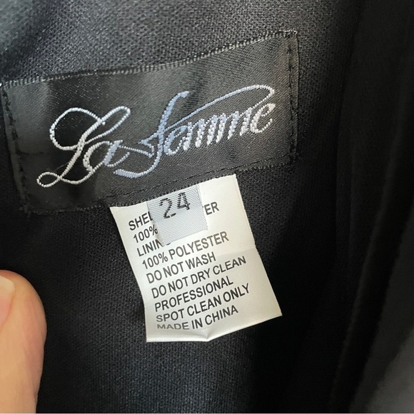 La Femme Ruched Jersey Column Gown with Leg Slit Black 24 - Picture 7 of 12